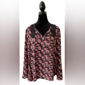 Violet & Claire: Red, Pink, Black & White Pleated Lace Blouse